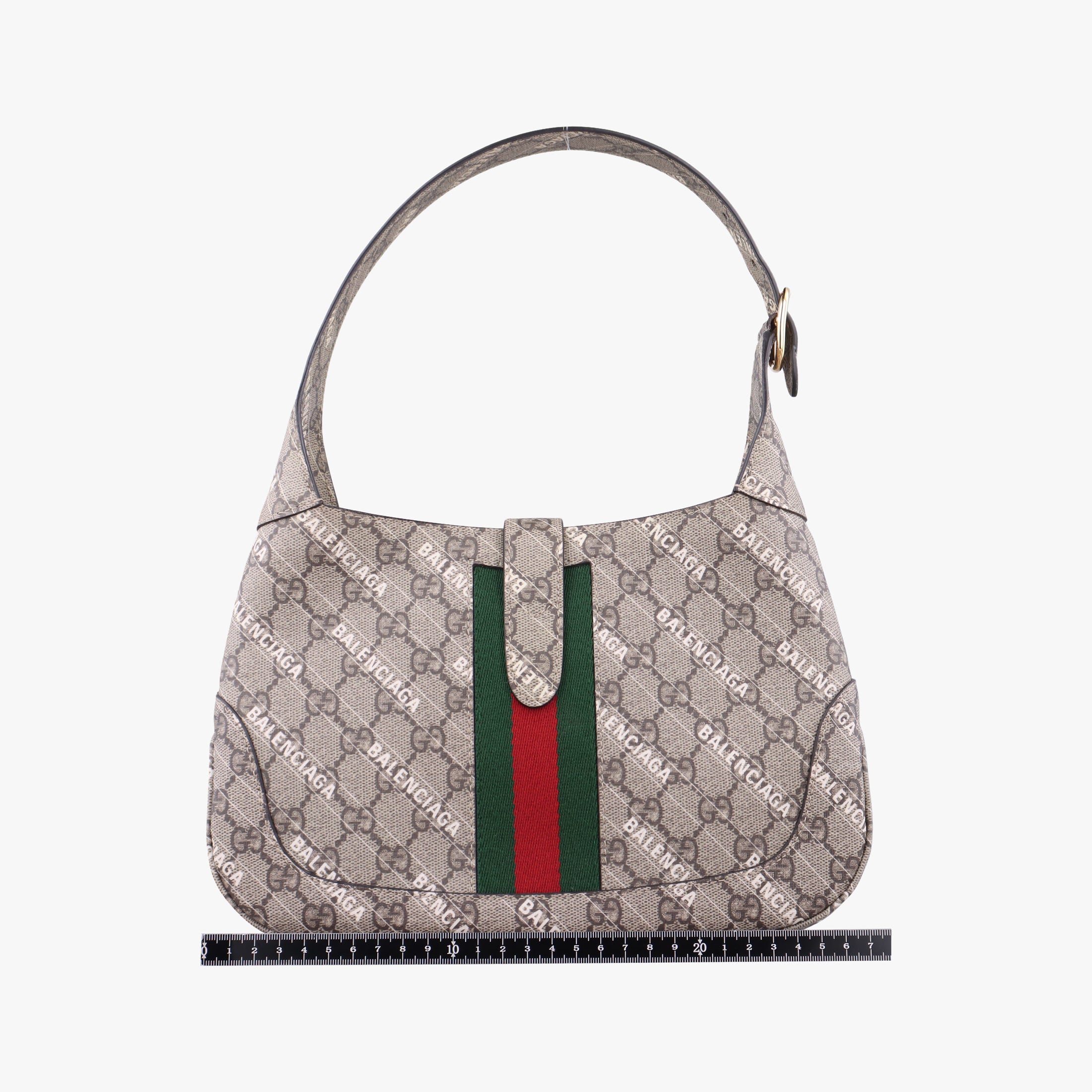 Balenciaga collaboration The Hacker Project Jackie 1961 beige×red×green PVC coated canvas 636706 B036566438バレンシアガ コラボ ザ ハッカー プロジェクト ジャッキー 1961 ベージュ×レッド×グリーン PVCコーティングキャンバス 636706 B036566438