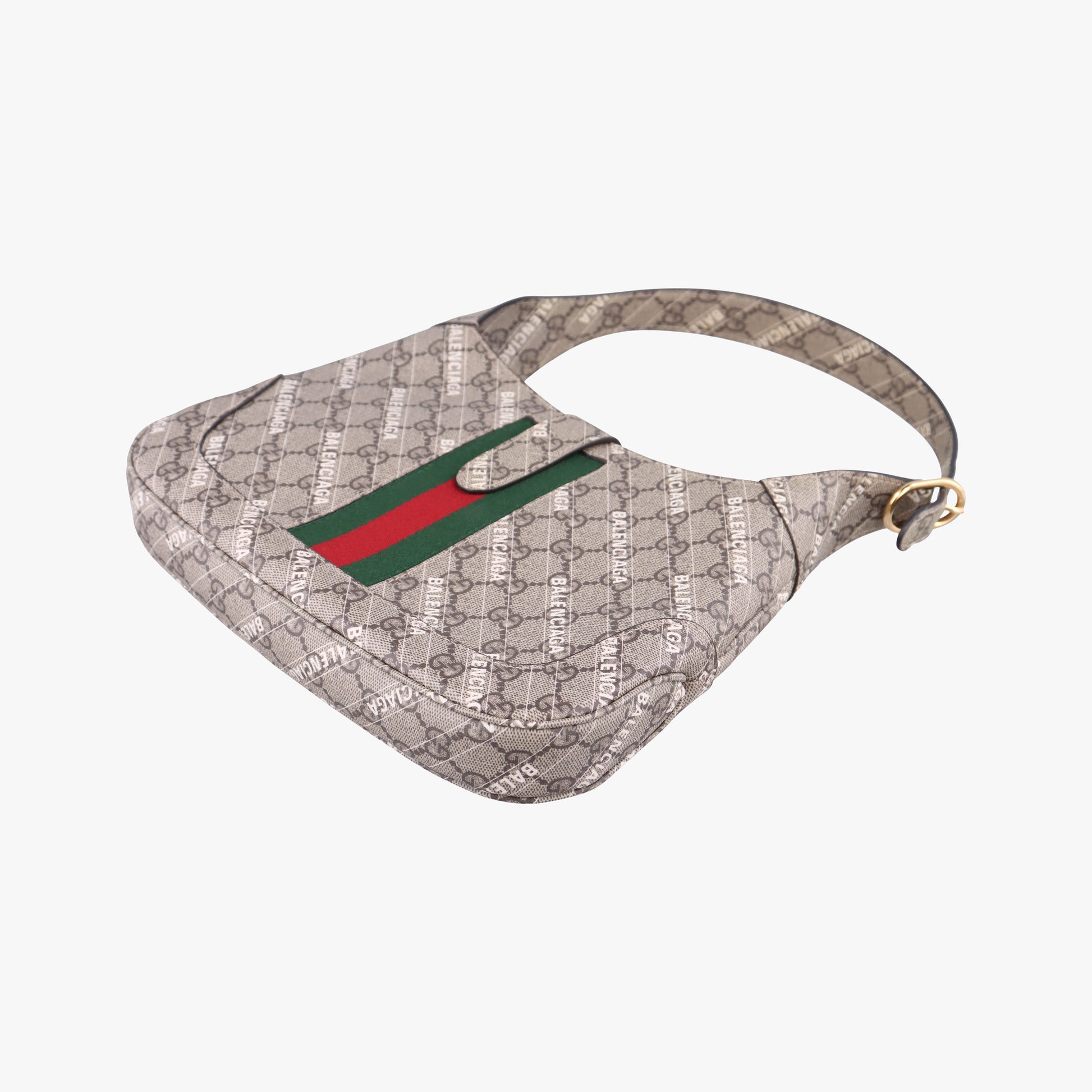 Balenciaga collaboration The Hacker Project Jackie 1961 beige×red×green PVC coated canvas 636706 B036566438バレンシアガ コラボ ザ ハッカー プロジェクト ジャッキー 1961 ベージュ×レッド×グリーン PVCコーティングキャンバス 636706 B036566438