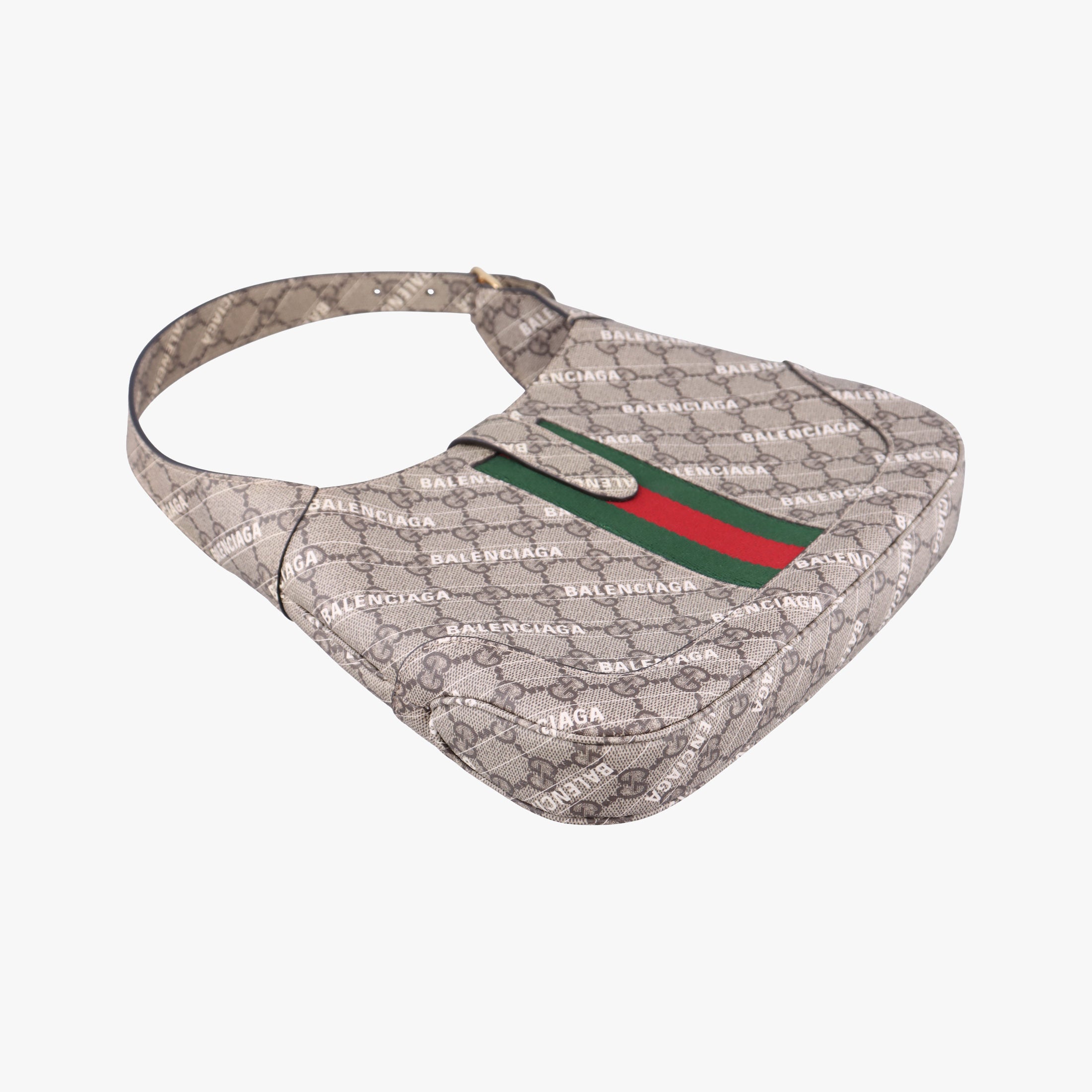 Balenciaga collaboration The Hacker Project Jackie 1961 beige×red×green PVC coated canvas 636706 B036566438バレンシアガ コラボ ザ ハッカー プロジェクト ジャッキー 1961 ベージュ×レッド×グリーン PVCコーティングキャンバス 636706 B036566438