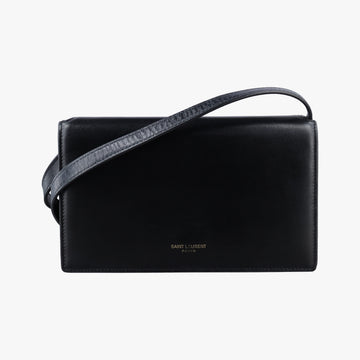 Pre-owned Yves Saint Laurent classic simple logo Black Leather 769162 shoulderbag | stylenewstar