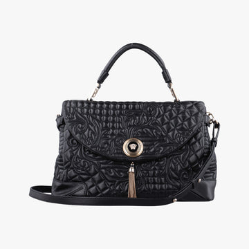 Secondhand VERSACE Embossed Leather Talia Vanitas Black Leather  shoulderbag | stylenewstar