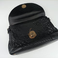 Secondhand VERSACE Embossed Leather Talia Vanitas Black Leather  shoulderbag | stylenewstar