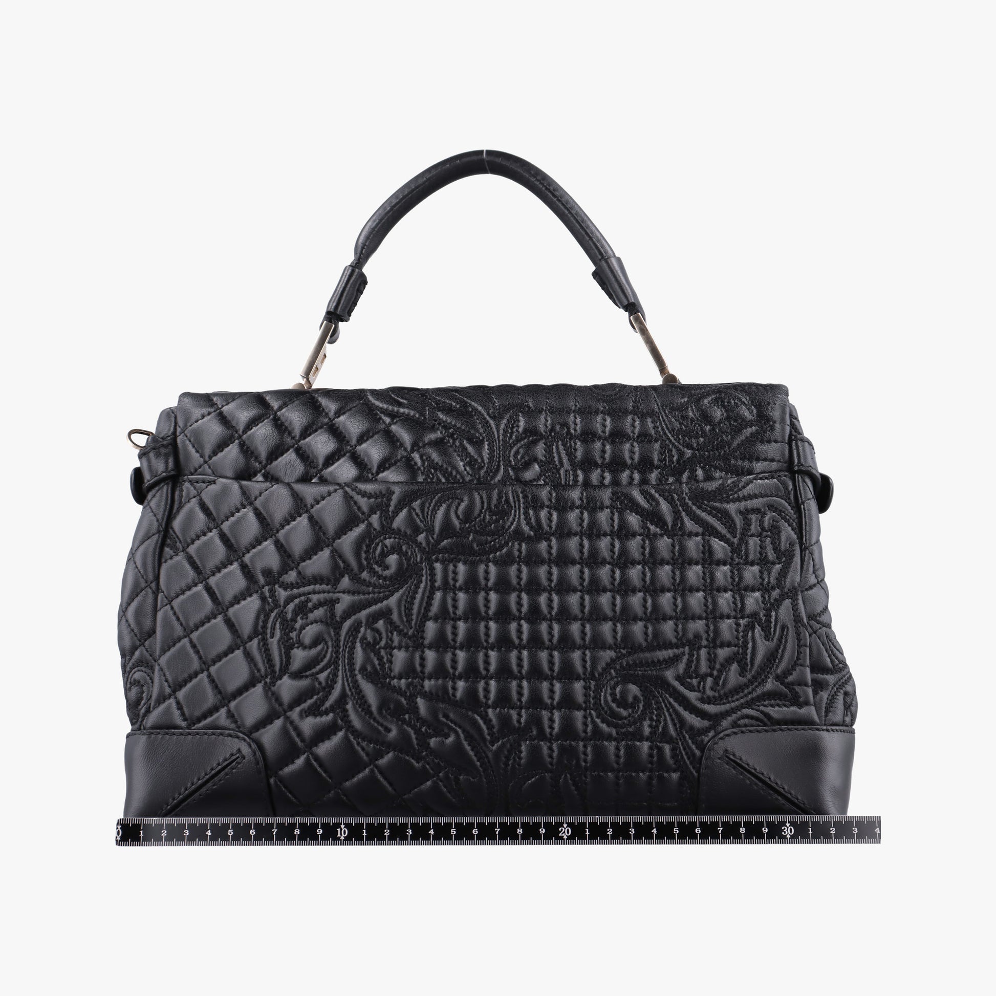 Secondhand VERSACE Embossed Leather Talia Vanitas Black Leather  shoulderbag | stylenewstar