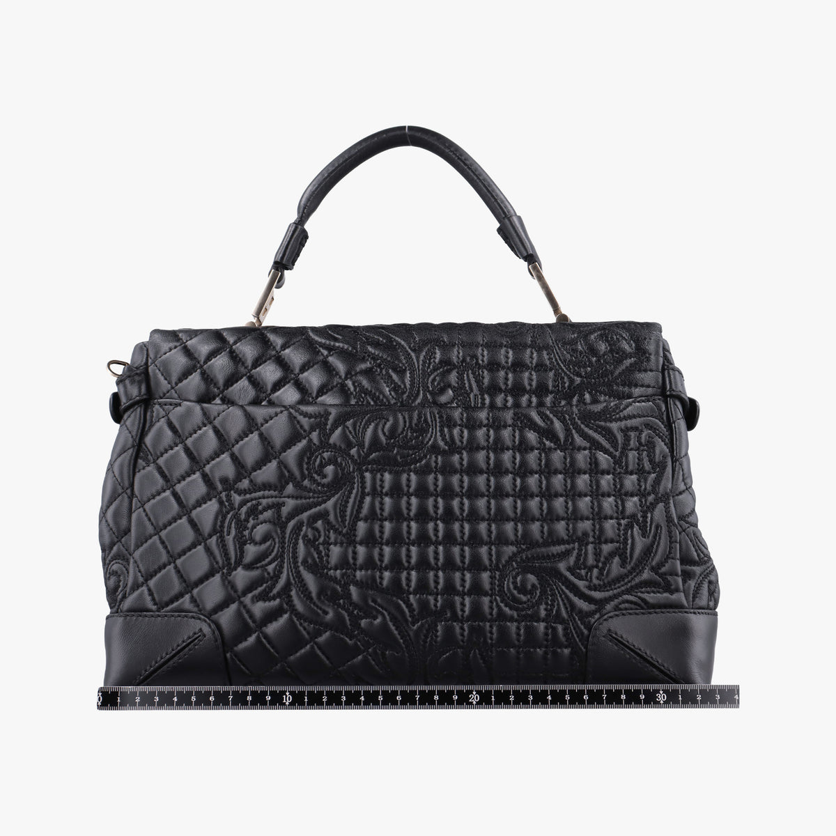 Secondhand VERSACE Embossed Leather Talia Vanitas Black Leather  shoulderbag | stylenewstar