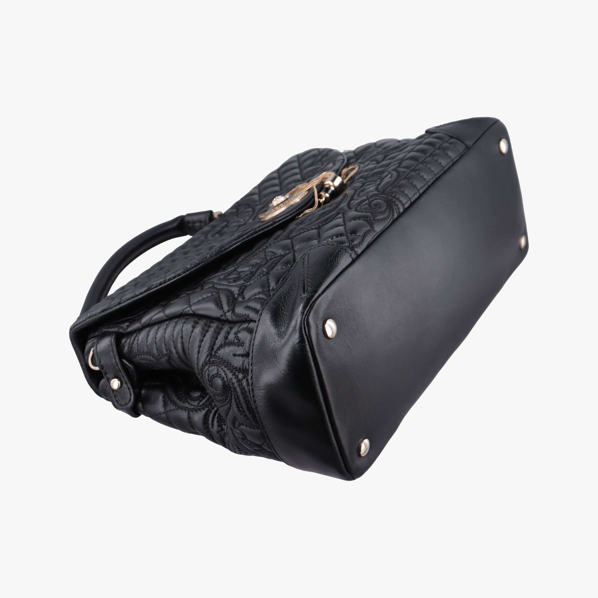 Secondhand VERSACE Embossed Leather Talia Vanitas Black Leather  shoulderbag | stylenewstar