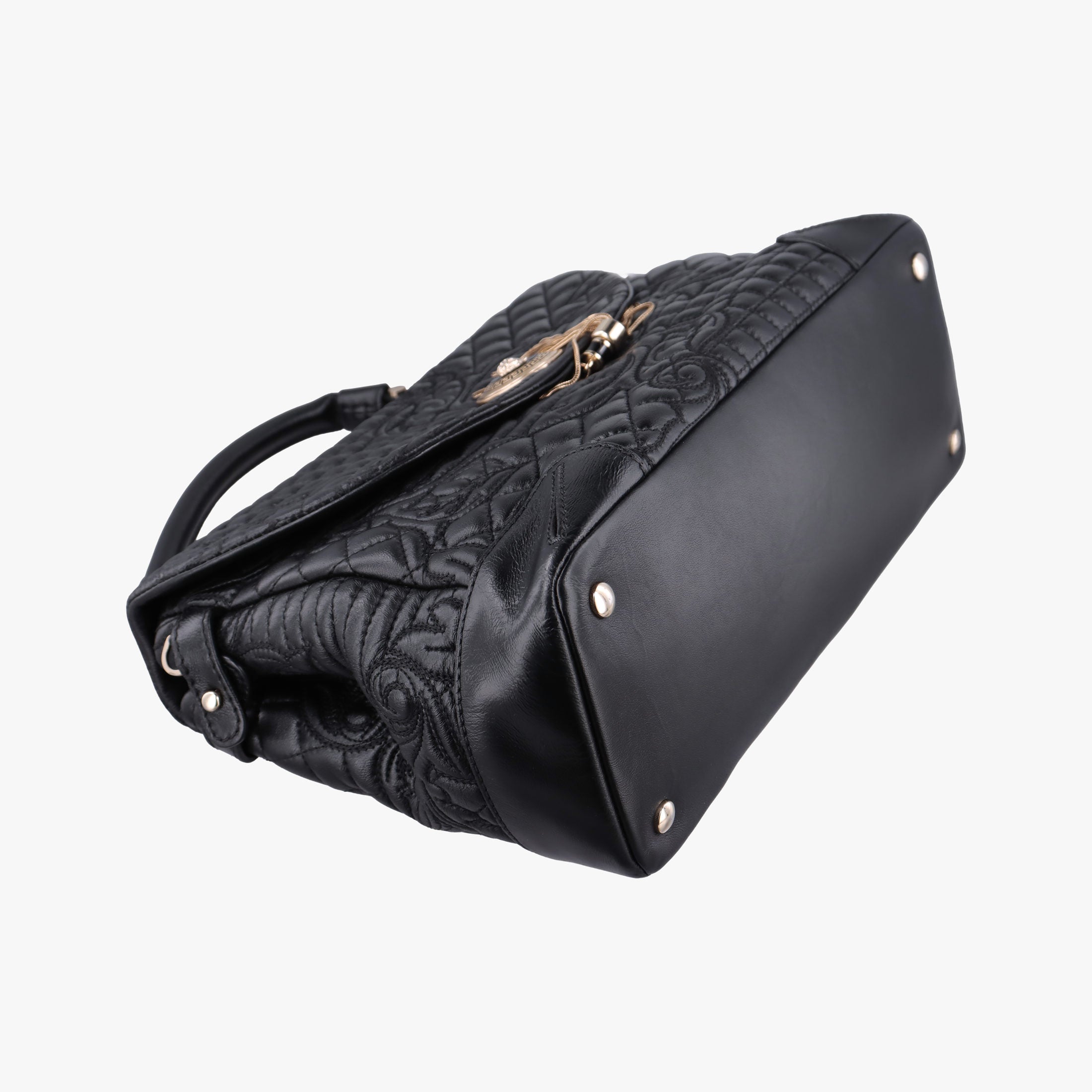 Secondhand VERSACE Embossed Leather Talia Vanitas Black Leather  shoulderbag | stylenewstar