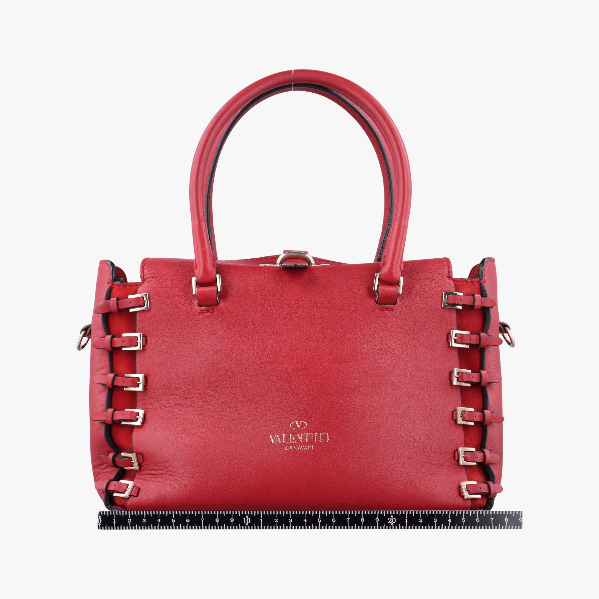 Pre-owned Valentino Buckle Strappy Satchel Red Leather  shoulderbag | stylenewstar
