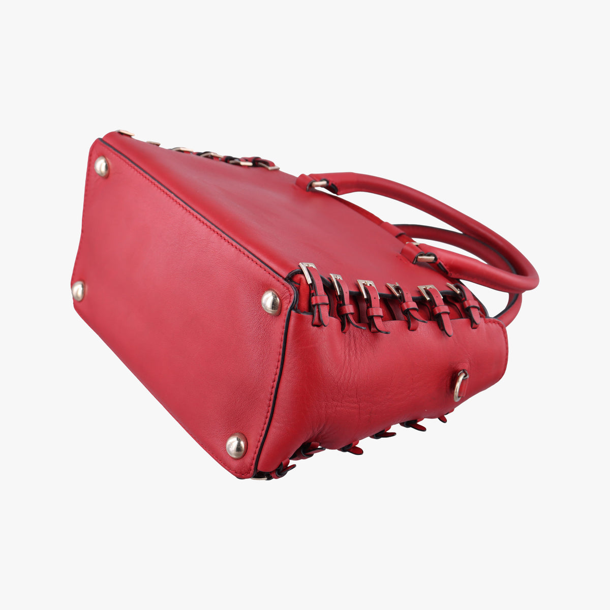 Pre-owned Valentino Buckle Strappy Satchel Red Leather  shoulderbag | stylenewstar