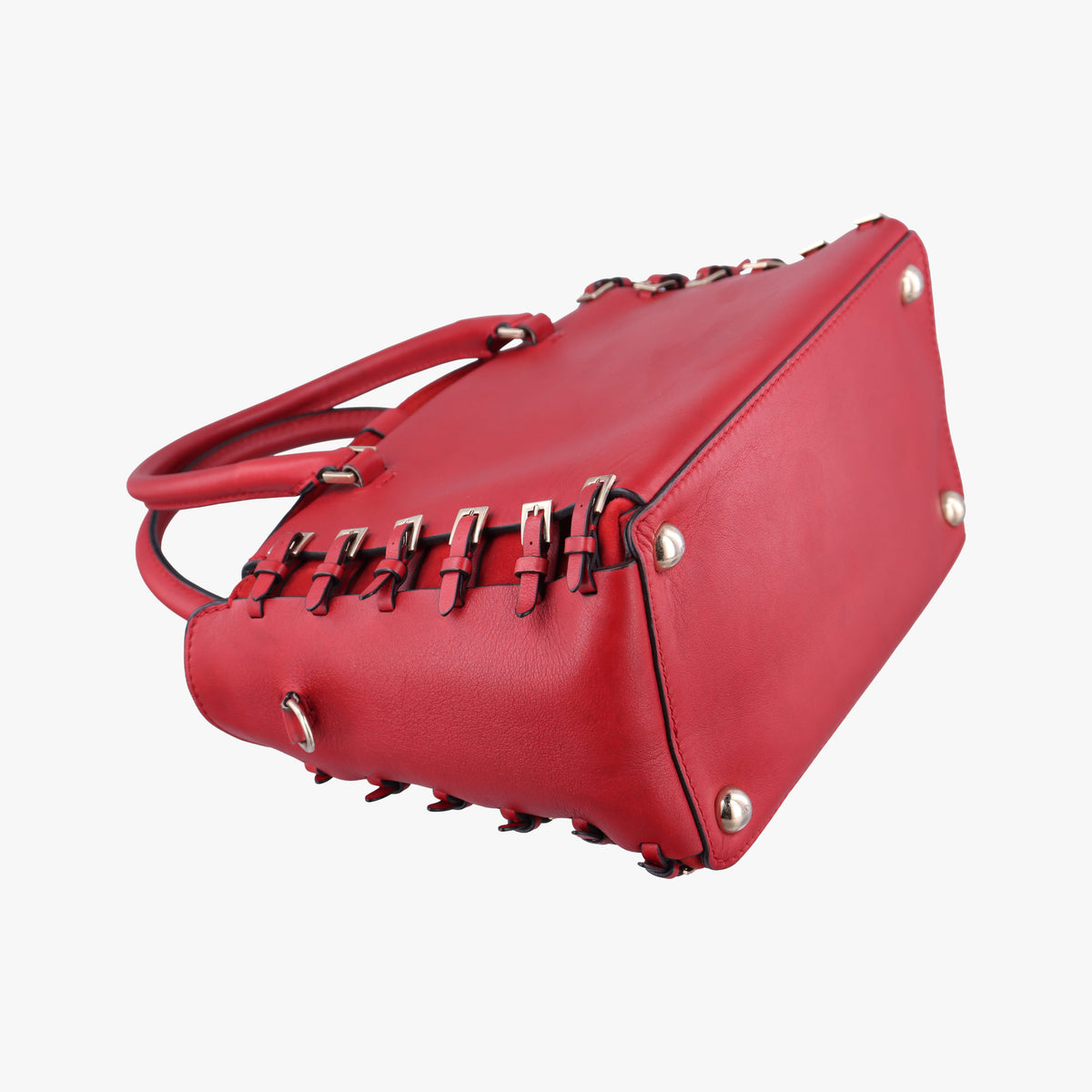 Pre-owned Valentino Buckle Strappy Satchel Red Leather  shoulderbag | stylenewstar