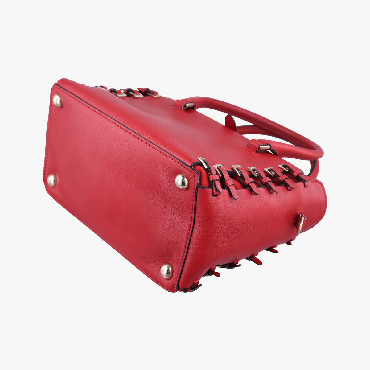 Pre-owned Valentino Buckle Strappy Satchel Red Leather  shoulderbag | stylenewstar