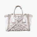 Pre-owned Prada Vitello Vintage Studded Sound White Leather  shoulderbag | stylenewstar