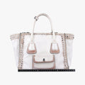 Pre-owned Prada Vitello Vintage Studded Sound White Leather  shoulderbag | stylenewstar