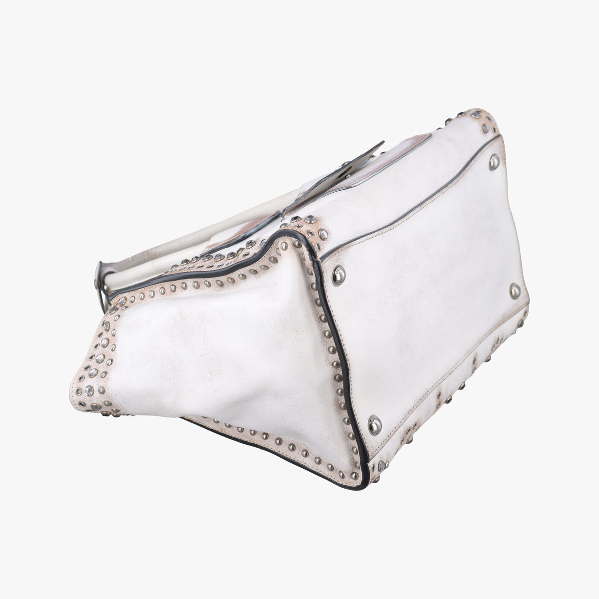 Pre-owned Prada Vitello Vintage Studded Sound White Leather  shoulderbag | stylenewstar