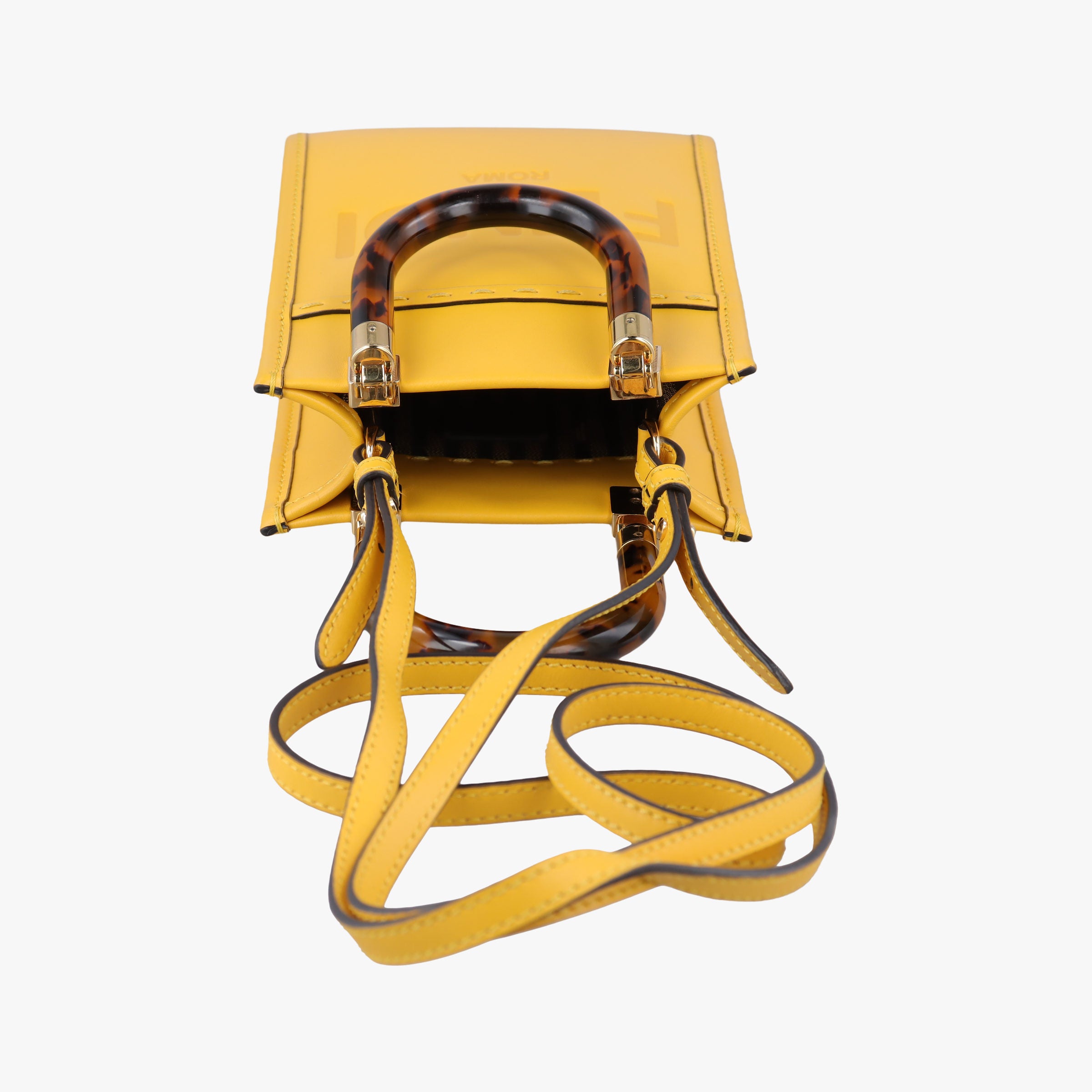 Pre-owned Fendi MINI SUNSHINE SHOPPER Yellow Leather 8BS051 shoulderbag | stylenewstar