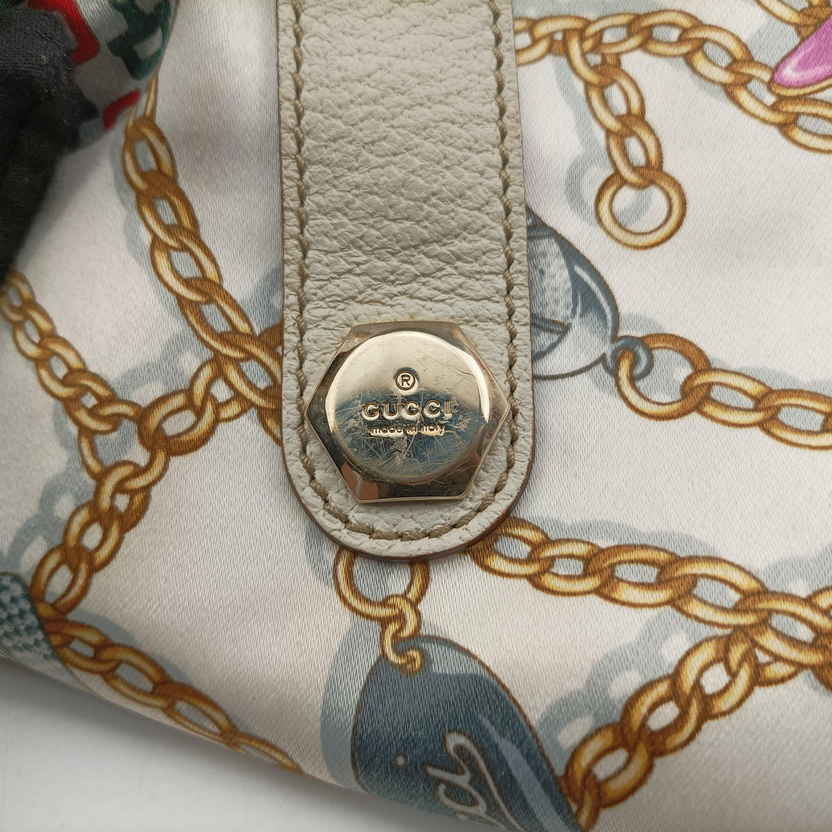 Chain Pattern Tote White Satin 153009 チェーン柄トート ホワイト シルク 153009 