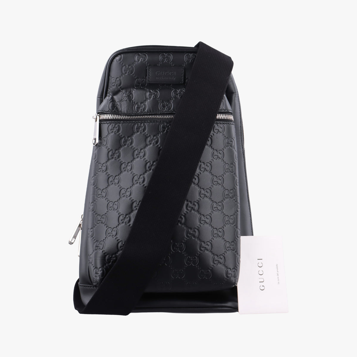 Pre-owned Gucci Stripe Line Black Leather 450970 bum bag/waist bag | stylenewstar