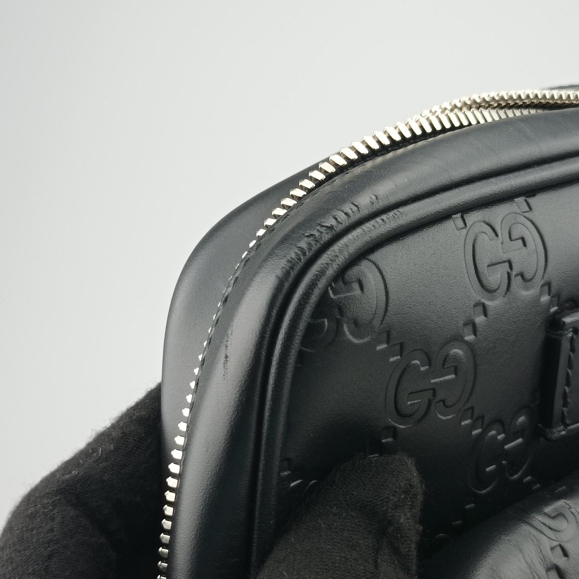 Pre-owned Gucci Stripe Line Black Leather 450970 bum bag/waist bag | stylenewstar