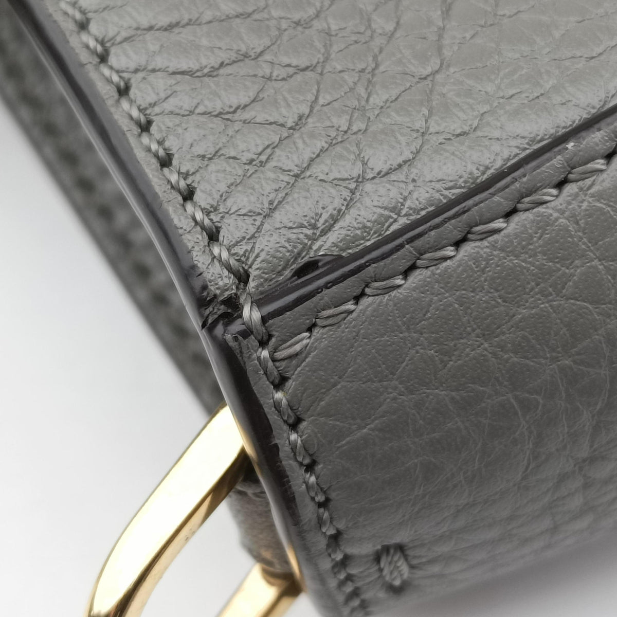 Pre-owned Fendi FF Logo Gloria Grey Leather 8BH367 shoulderbag | stylenewstar