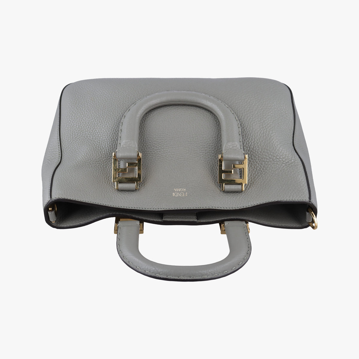 Pre-owned Fendi FF Logo Gloria Grey Leather 8BH367 shoulderbag | stylenewstar