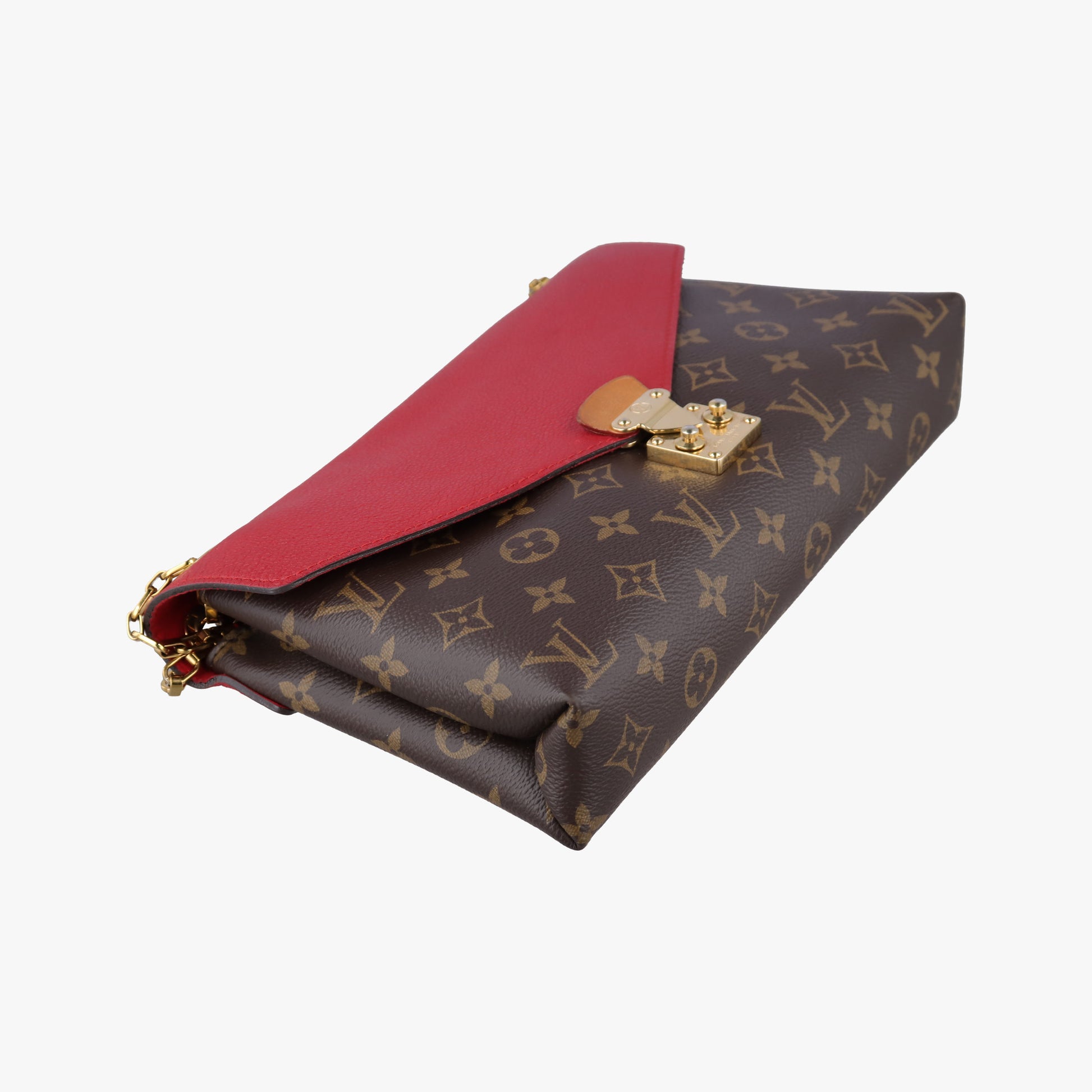 Pre-owned Louis Vuitton PALLAS Chain Brown×CERISE Monogram Canvas×calf leather M41201 shoulderbag | stylenewstar