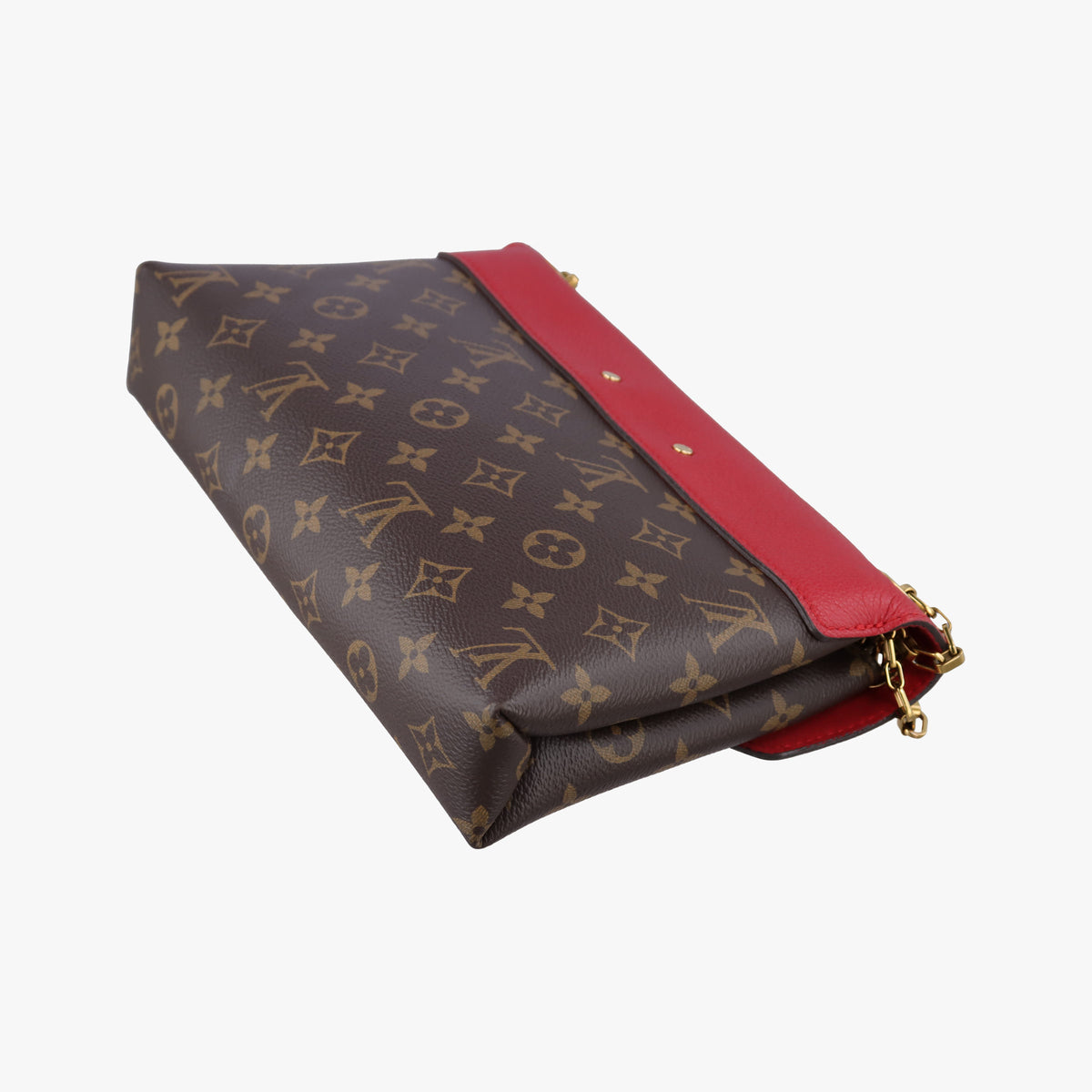 Pre-owned Louis Vuitton PALLAS Chain Brown×CERISE Monogram Canvas×calf leather M41201 shoulderbag | stylenewstar