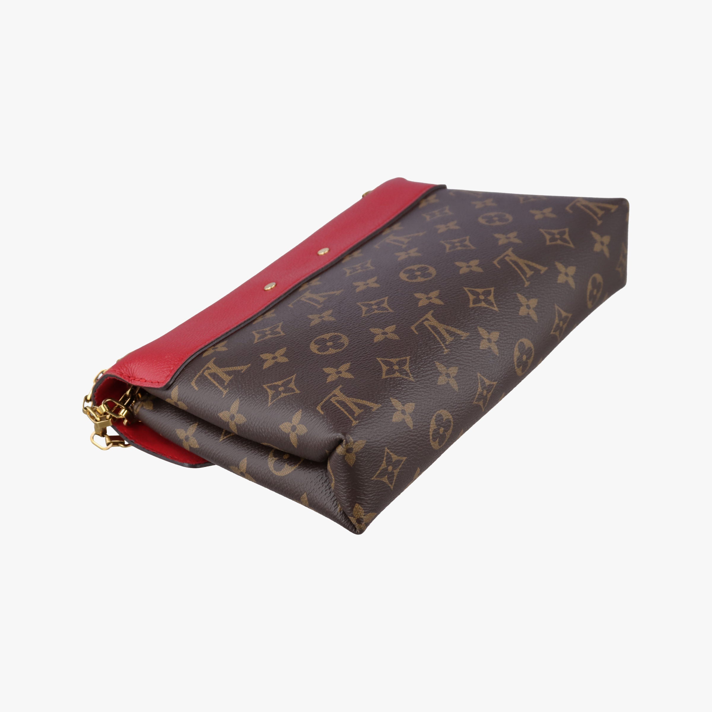 Pre-owned Louis Vuitton PALLAS Chain Brown×CERISE Monogram Canvas×calf leather M41201 shoulderbag | stylenewstar