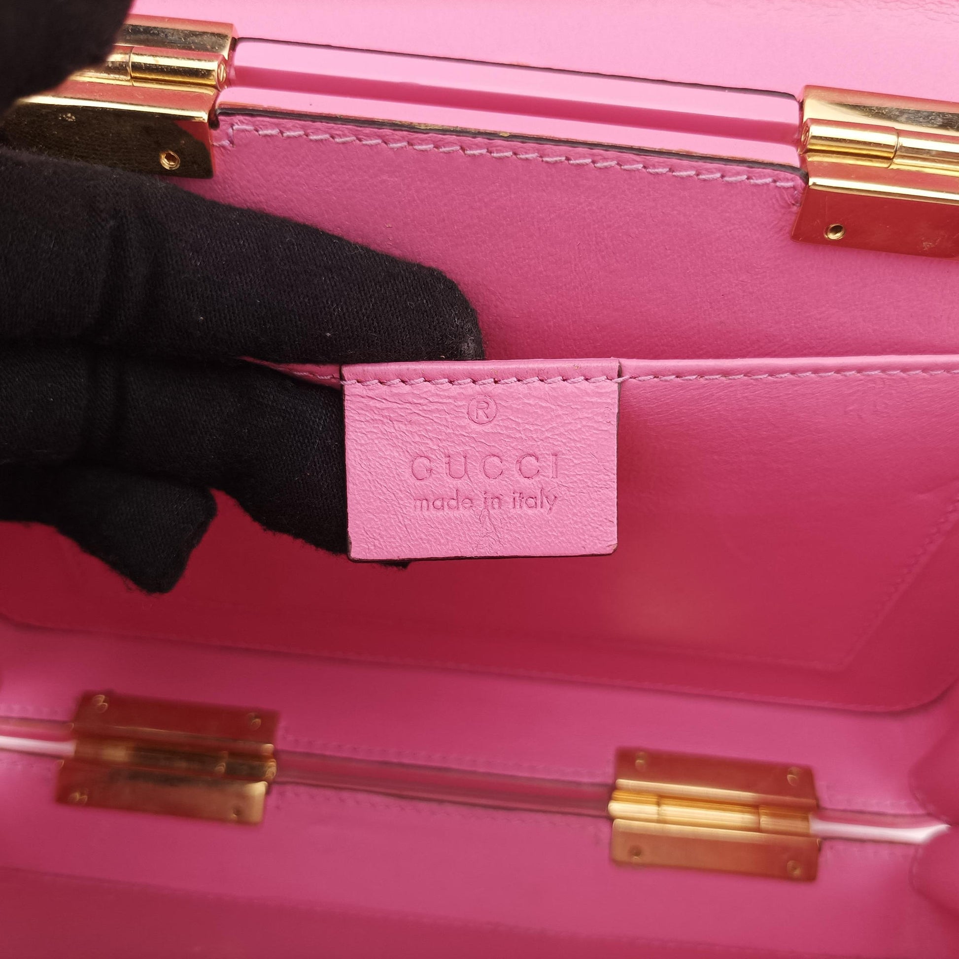 Pre-owned Gucci Sylvie 1969 Acrylic Mini Hand Pink Acrylic 589482 shoulderbag | stylenewstar