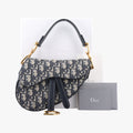 Pre-owned Christian Dior Saddle Navy Jacquard × Leather  handbag | stylenewstar