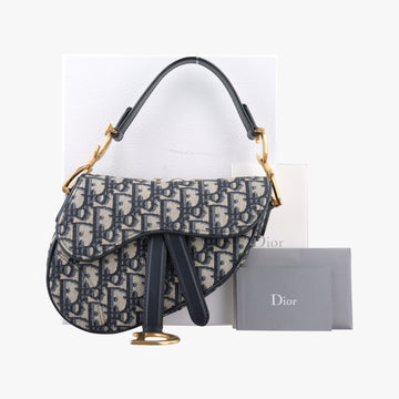 Pre-owned Christian Dior Saddle Navy Jacquard × Leather  handbag | stylenewstar