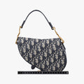 Pre-owned Christian Dior Saddle Navy Jacquard × Leather  handbag | stylenewstar