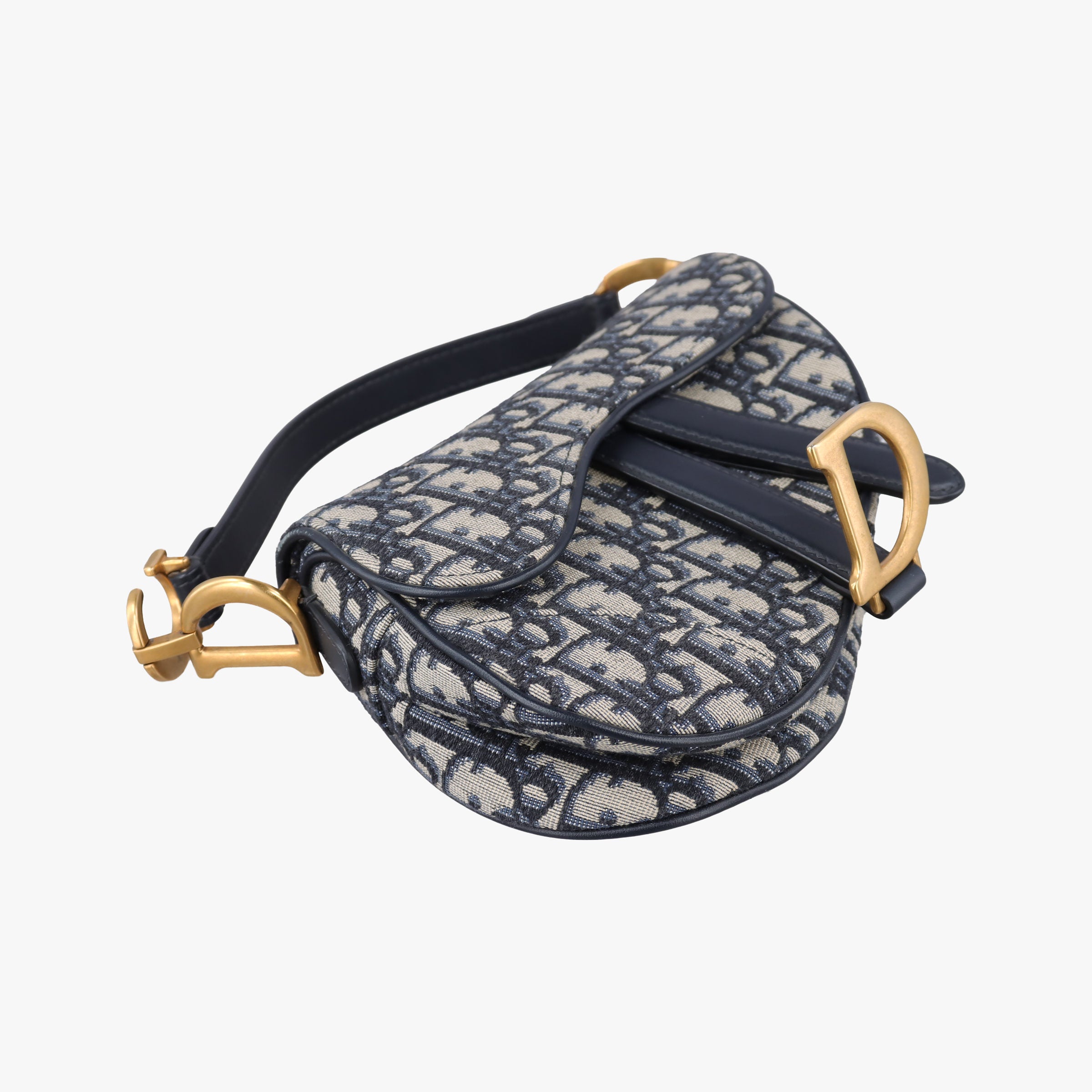 Pre-owned Christian Dior Saddle Navy Jacquard × Leather  handbag | stylenewstar