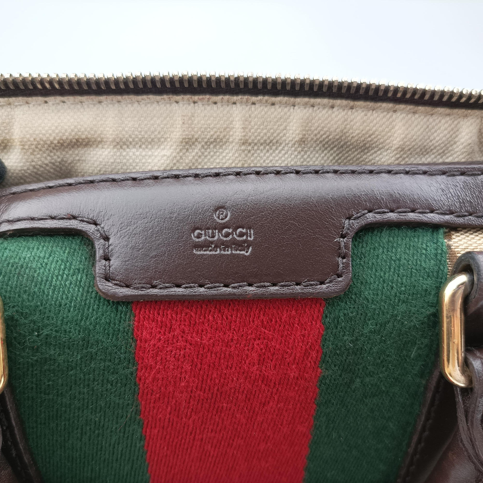 Sherry Line Beige×green×red Canvas×Leather 247205 I013408810シェリーライン ベージュ×グリーン×レッド キャンバス×レザー 247205 I013408810