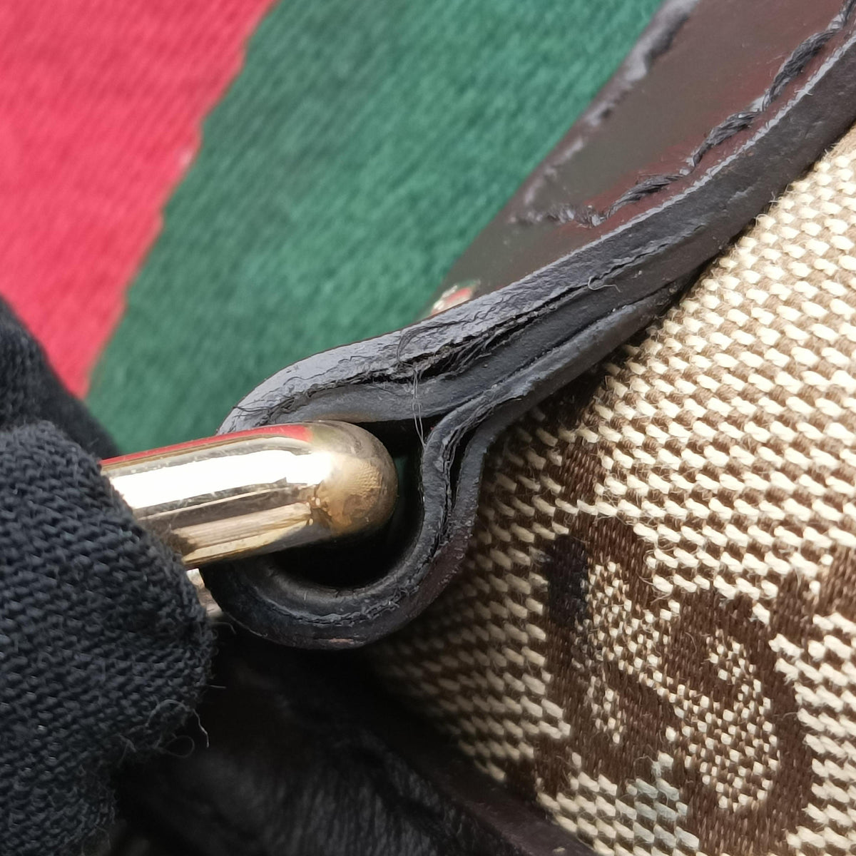 Sherry Line Beige×green×red Canvas×Leather 247205 I013408810シェリーライン ベージュ×グリーン×レッド キャンバス×レザー 247205 I013408810