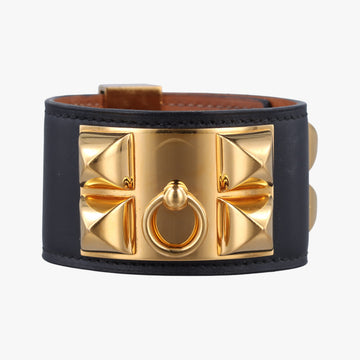 Collier de Chien Black×golden Leather × GP S ▢P Rコリエ ド シアン ブラック×ゴールド レザー×GP S ▢P R