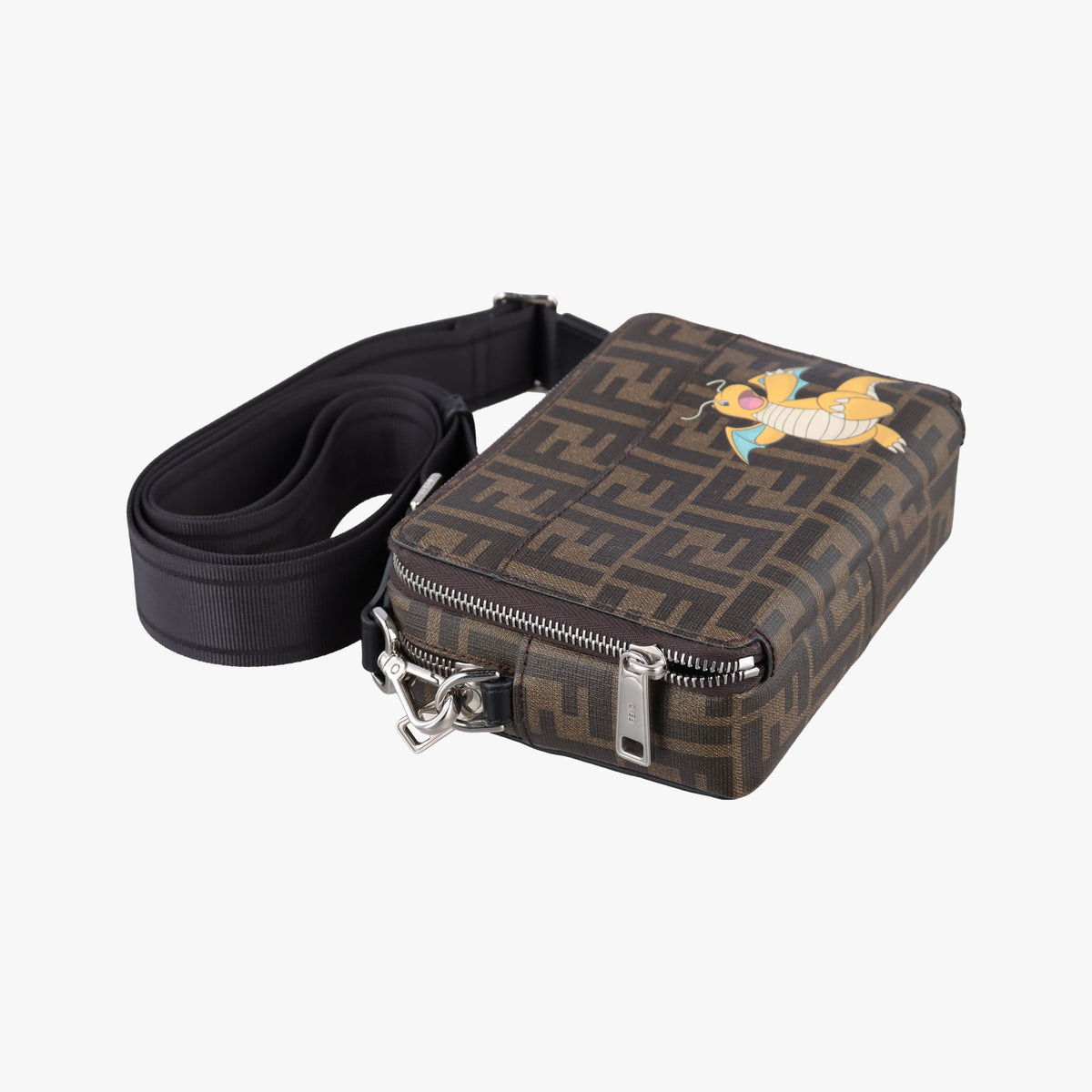 Pre-owned Fendi Pokemon collaboration Dragonite Organizer Cam FF Brown canvas 7M0357 shoulderbag | stylenewstar