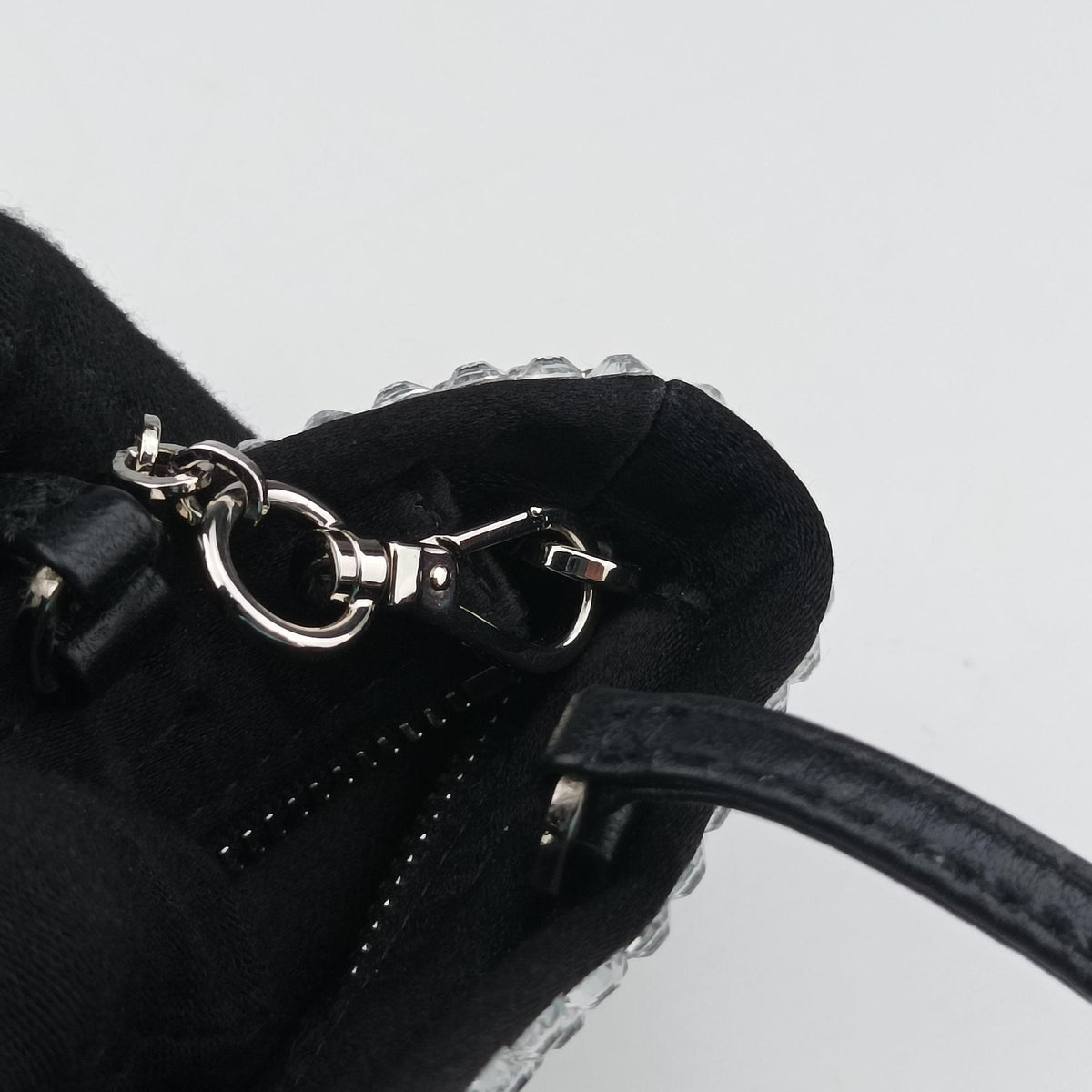 Rosa Satin Crystal Mini Tote Silver Rhinestone 1BA253 270ローザ サテン クリスタル ミニトート シルバー ラインストーン 1BA253 270