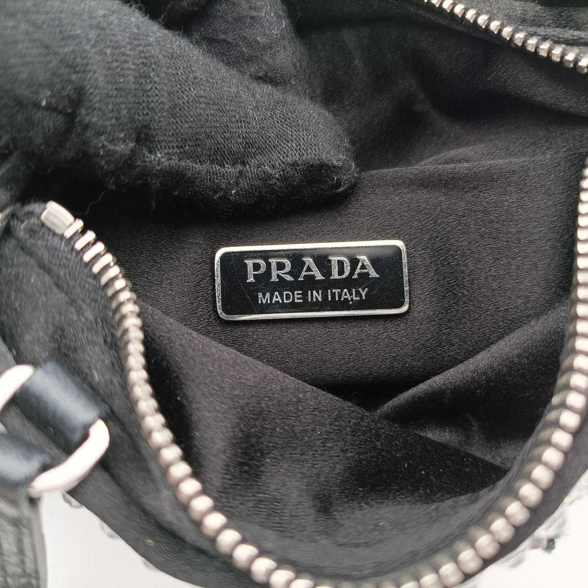 Pre-owned Prada Rosa Satin Crystal Mini Tote Silver Rhinestone 1BA253 shoulderbag | stylenewstar