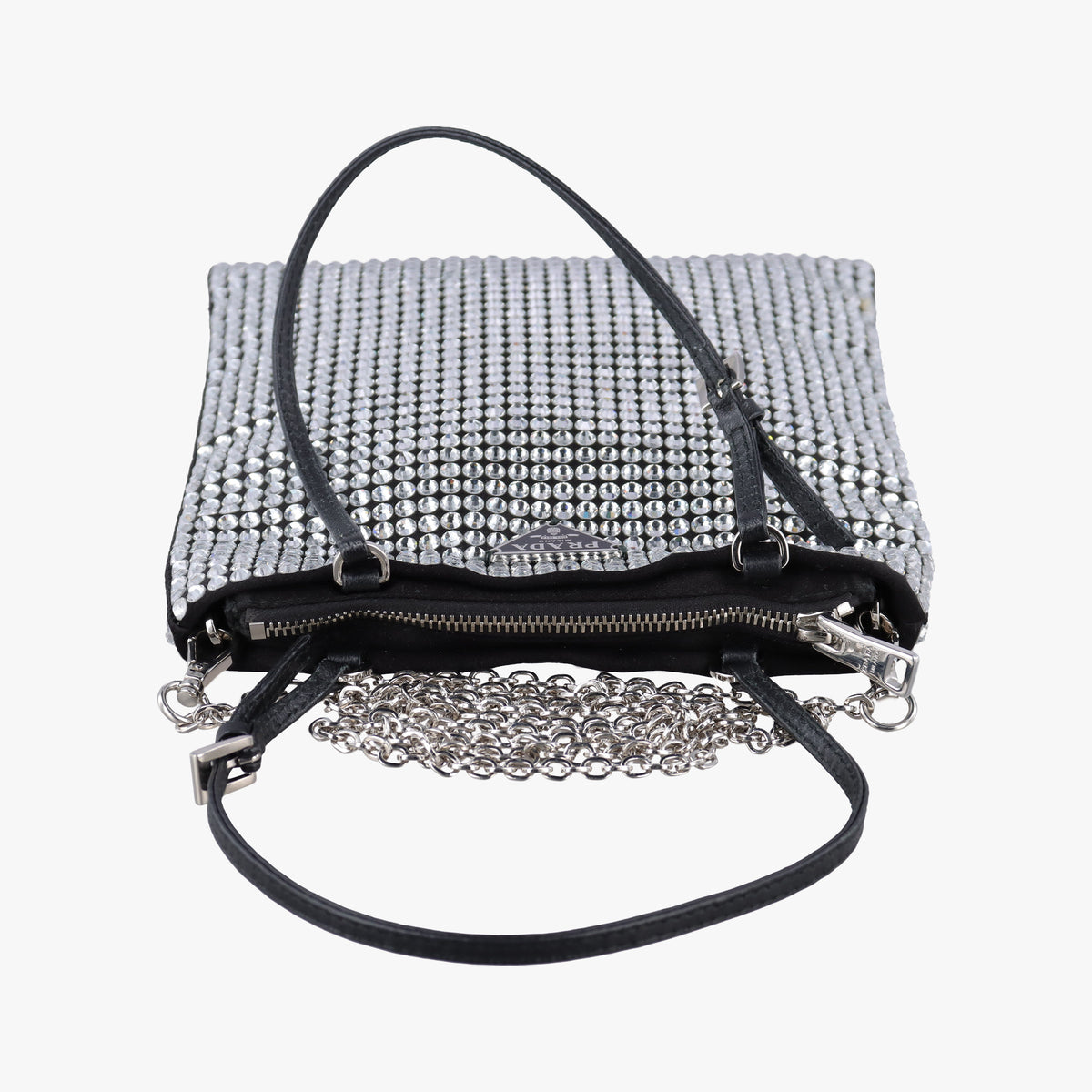 Pre-owned Prada Rosa Satin Crystal Mini Tote Silver Rhinestone 1BA253 shoulderbag | stylenewstar