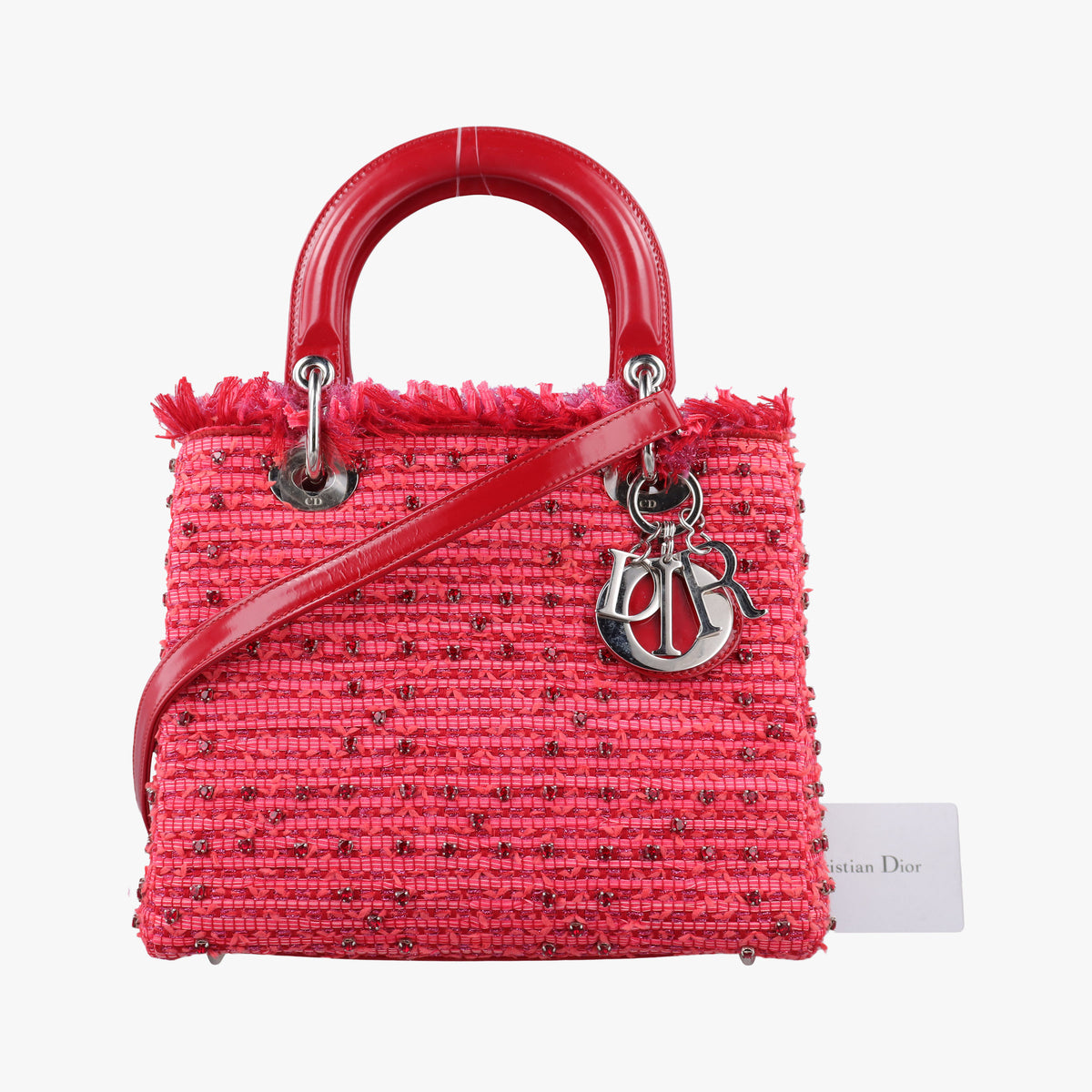 Lady Dior Heart Crystal Cannage Fringe Red×Multicolour Tweed×Enamel 11-MA-1102レディ ディオール ハート クリスタル カナージュ フリンジ レッド×マルチカラー ツイード×エナメル 11-MA-1102