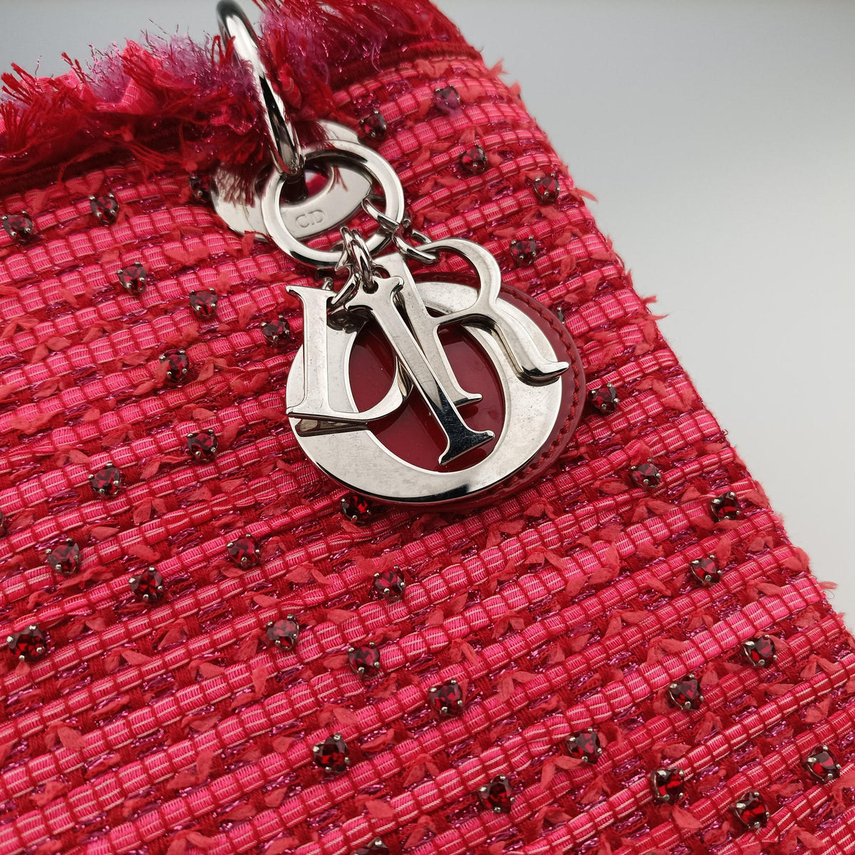 Lady Dior Heart Crystal Cannage Fringe Red×Multicolour Tweed×Enamel 11-MA-1102レディ ディオール ハート クリスタル カナージュ フリンジ レッド×マルチカラー ツイード×エナメル 11-MA-1102