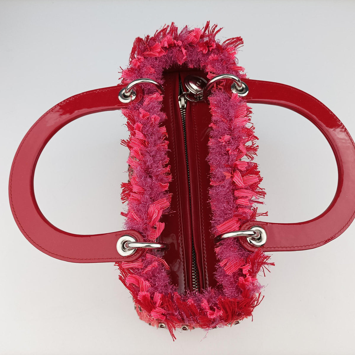 Lady Dior Heart Crystal Cannage Fringe Red×Multicolour Tweed×Enamel 11-MA-1102レディ ディオール ハート クリスタル カナージュ フリンジ レッド×マルチカラー ツイード×エナメル 11-MA-1102
