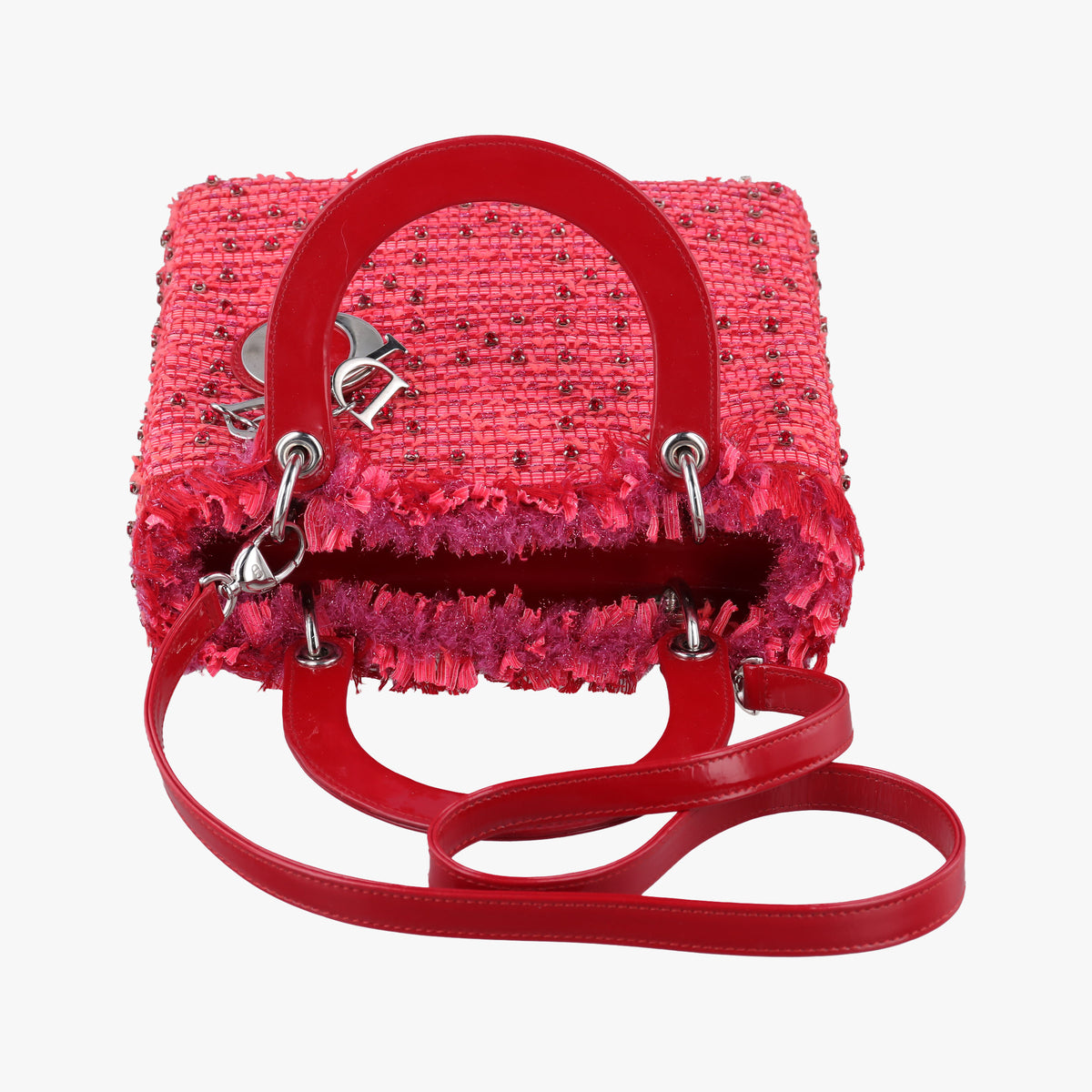 Lady Dior Heart Crystal Cannage Fringe Red×Multicolour Tweed×Enamel 11-MA-1102レディ ディオール ハート クリスタル カナージュ フリンジ レッド×マルチカラー ツイード×エナメル 11-MA-1102