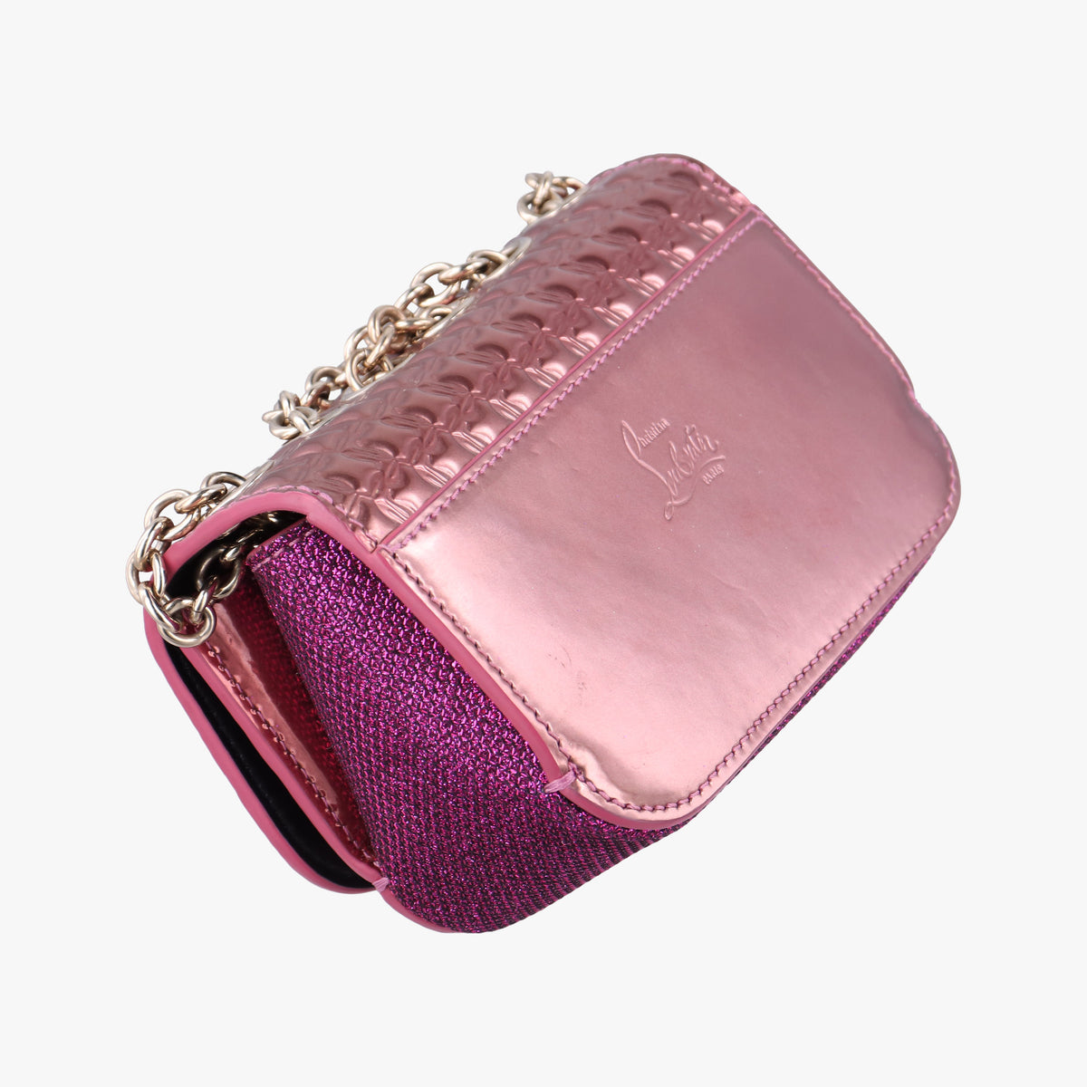 Pre-owned Christian Louboutin Sweet Charity Scarabe Spike Pink Patent  shoulderbag | stylenewstar
