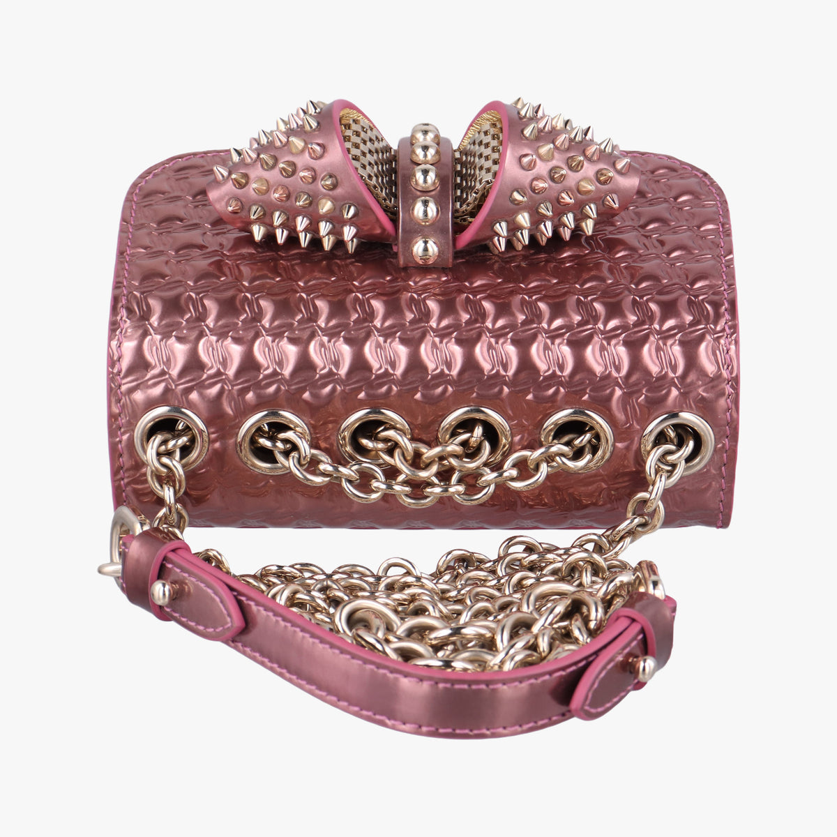 Pre-owned Christian Louboutin Sweet Charity Scarabe Spike Pink Patent  shoulderbag | stylenewstar