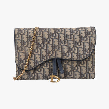 Pre-owned Christian Dior Saddle Navy×Gray jacquard×Leather  shoulderbag | stylenewstar