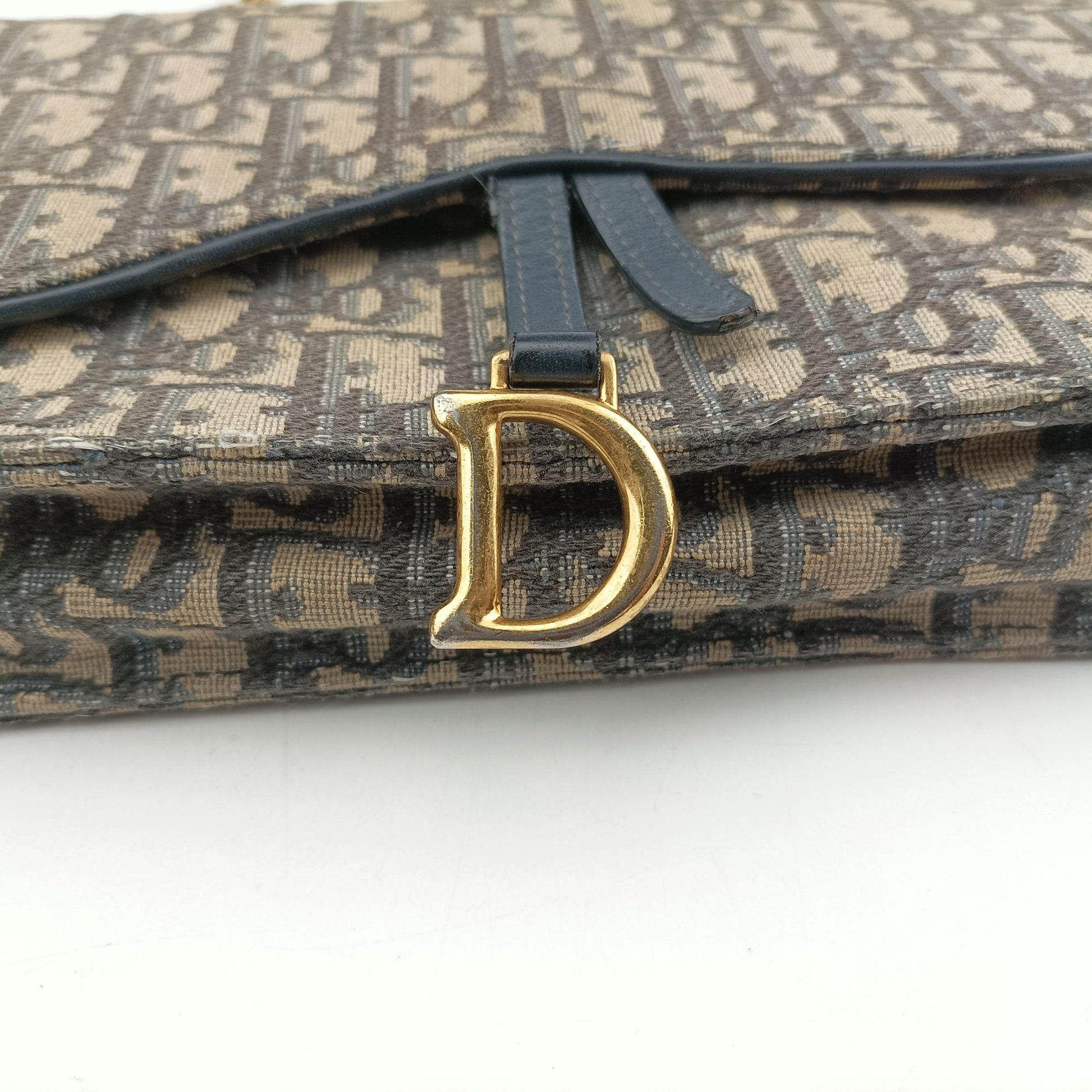 Pre-owned Christian Dior Saddle Navy×Gray jacquard×Leather  shoulderbag | stylenewstar