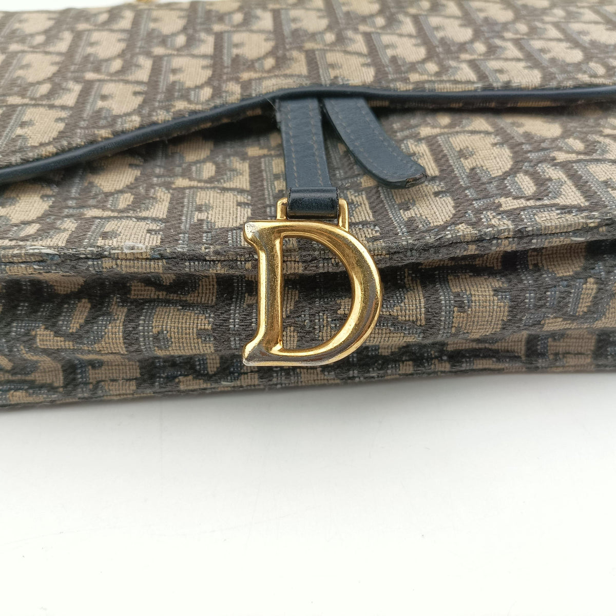 Pre-owned Christian Dior Saddle Navy×Gray jacquard×Leather  shoulderbag | stylenewstar