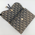 Pre-owned Christian Dior Saddle Navy×Gray jacquard×Leather  shoulderbag | stylenewstar