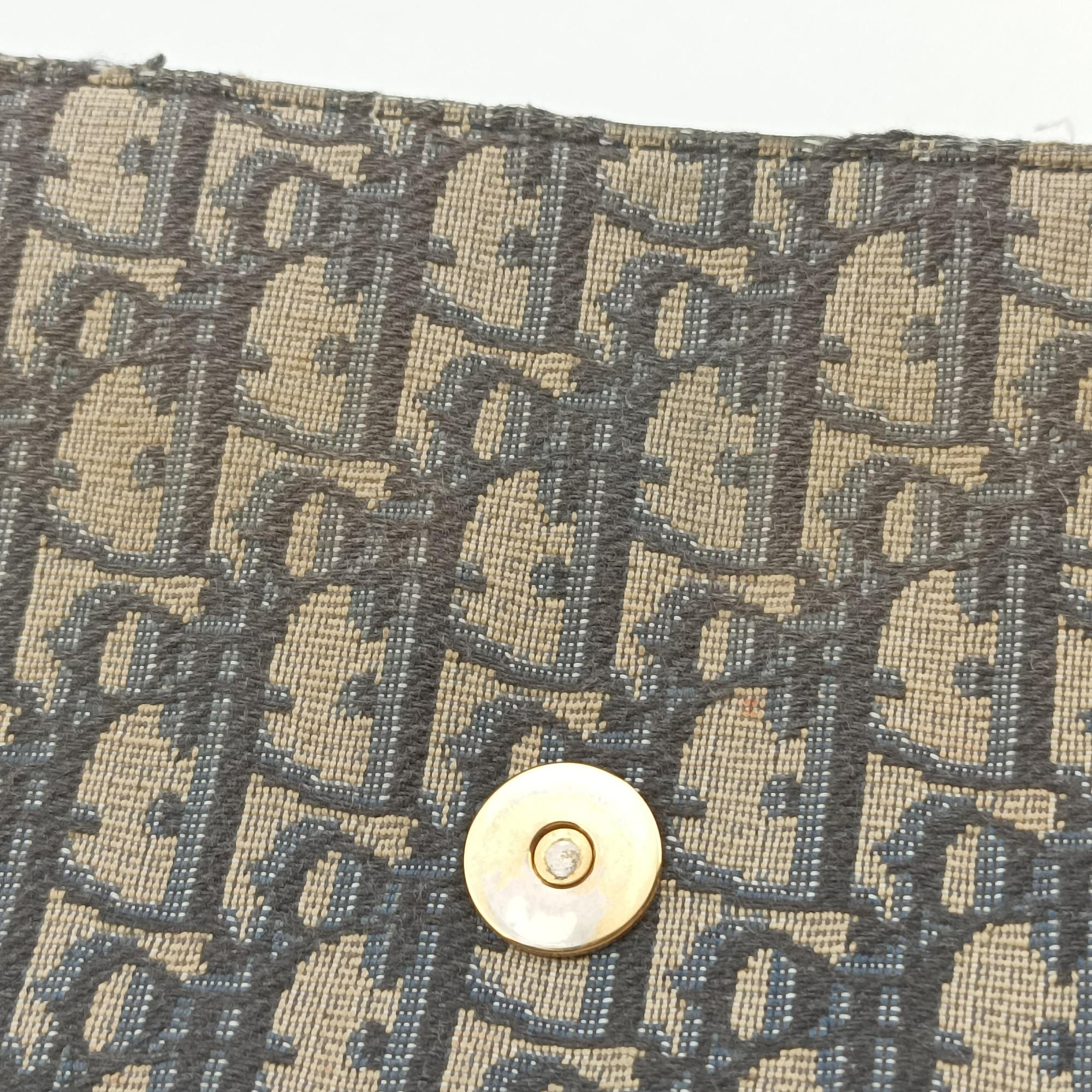 Pre-owned Christian Dior Saddle Navy×Gray jacquard×Leather  shoulderbag | stylenewstar