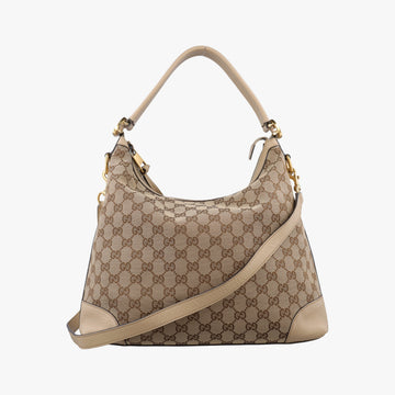 Miss GG Hobo beige×White canvas×leather 326514 D017055745ミス GG ホーボー ベージュ×ホワイト キャンバス×レザー 326514 D017055745